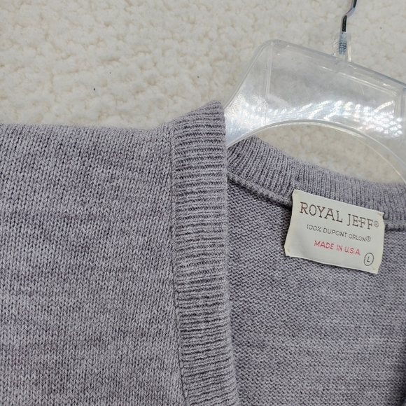 70s Royal Jeff Knit Sweater Gray V Neck Pullover Ribbed Trim Mens L VTG USA Made - Picture 5 of 11